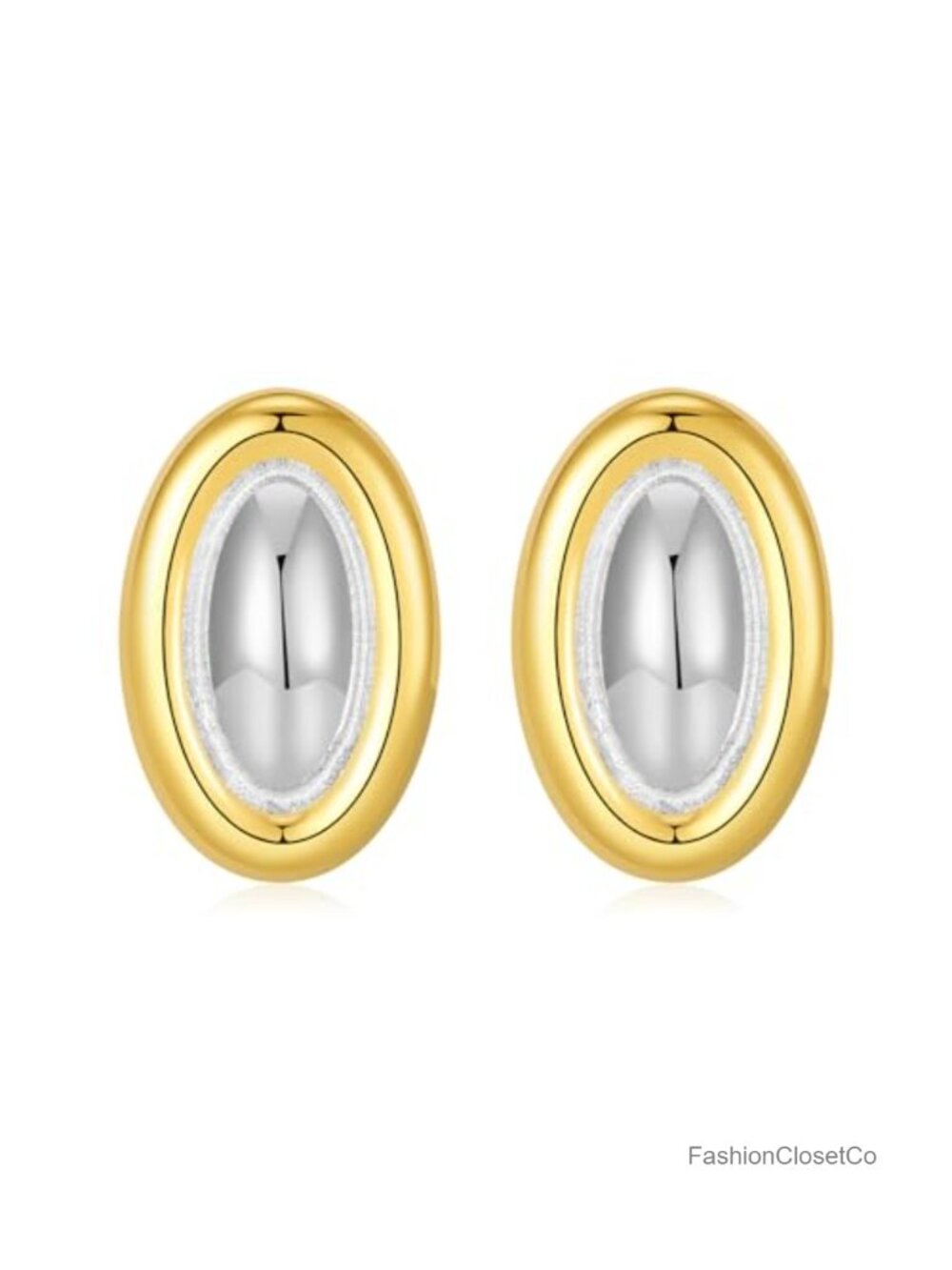 Mixed Metal Chunky Stud Earrings Stainless Steel 18K Gold Plated Women